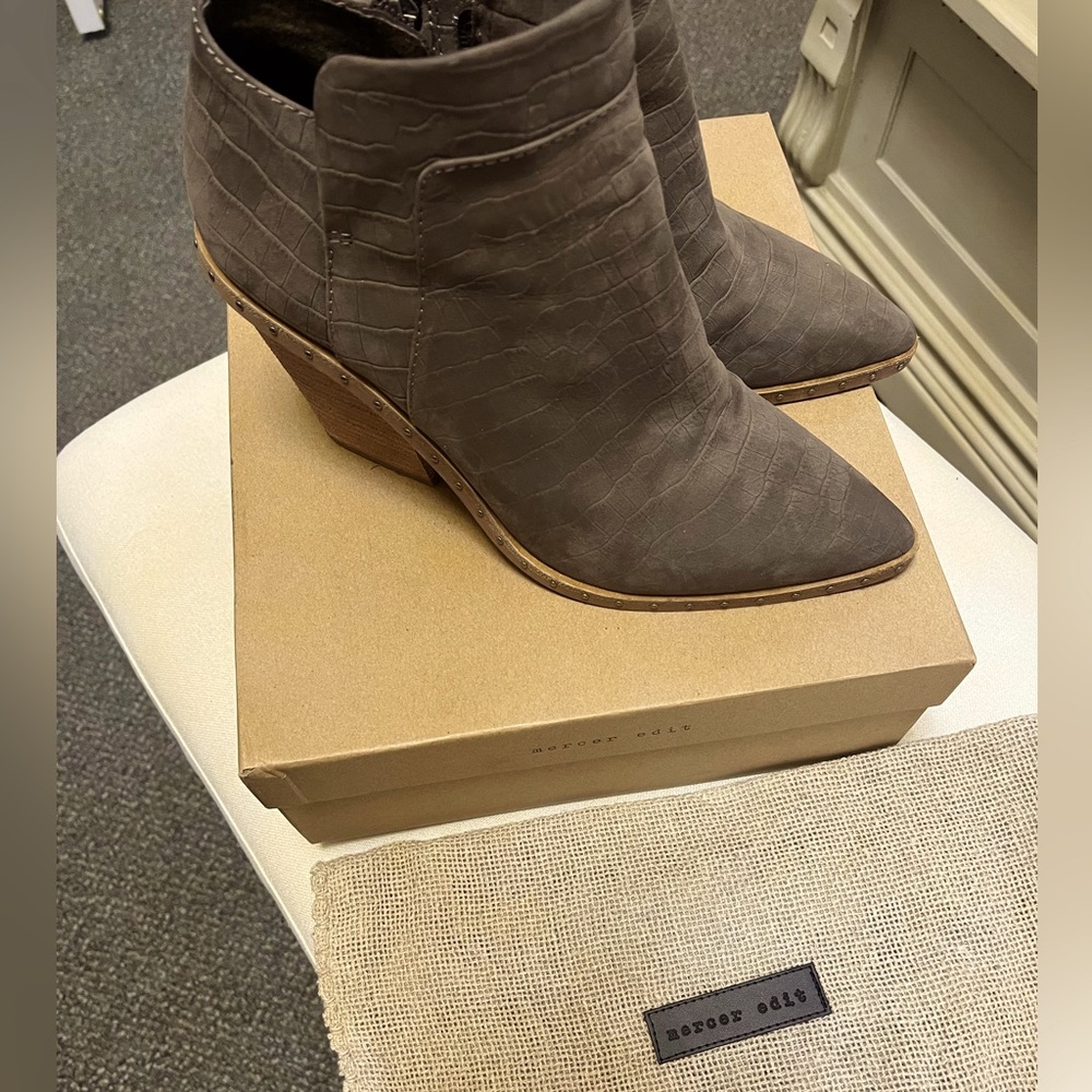 Gray suede booties